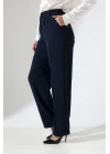 Kadın Arkası Lastikli Yüksek Bel Lacivert Palazzo Pantolon