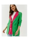 Kadın Astarlı Fuşya Yeşil Blazer Ceket