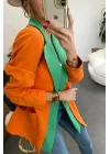 Kadın Astarlı Turuncu Yeşil Blazer Ceket