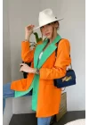 Kadın Astarlı Turuncu Yeşil Blazer Ceket