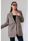 Kadın Balık Sırtı Dirsek Detaylı Tek Düğme Kruvaze Blazer Ceket