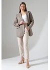 Kadın Balık Sırtı Dirsek Detaylı Tek Düğme Kruvaze Blazer Ceket