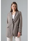Kadın Balık Sırtı Dirsek Detaylı Tek Düğme Kruvaze Blazer Ceket