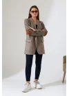 Kadın Balık Sırtı Dirsek Detaylı Tek Düğme Kruvaze Blazer Ceket
