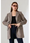 Kadın Balık Sırtı Dirsek Detaylı Tek Düğme Kruvaze Blazer Ceket