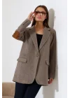 Kadın Balık Sırtı Dirsek Detaylı Tek Düğme Kruvaze Blazer Ceket