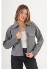 Kadın Buklet Desenli Antrasit Kaşe Ceket