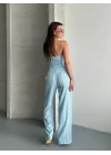 Kadın Halter Yaka Bürümcük Kumaş Bebek Mavi İkili Takım