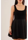 Kadın Kalın Askılı Balon Etek Mini Elbise