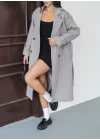 Kadın Kemerli Astarlı Kaşe Kaban