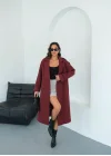Kadın Kemerli Astarlı Kaşe Kaban