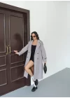 Kadın Kemerli Astarlı Kaşe Kaban