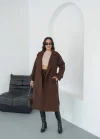 Kadın Kemerli Astarlı Kaşe Kaban