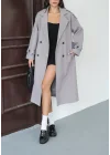 Kadın Kemerli Astarlı Kaşe Kaban