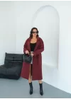 Kadın Kemerli Astarlı Kaşe Kaban