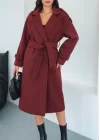 Kadın Kemerli Astarlı Kaşe Kaban