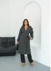 Kadın Kemerli Astarlı Kaşe Kaban