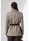 Kadın Kemerli Kaşe Blazer Ceket