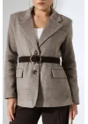 Kadın Kemerli Kaşe Blazer Ceket