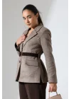 Kadın Kemerli Kaşe Blazer Ceket