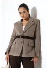 Kadın Kemerli Kaşe Blazer Ceket