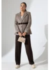 Kadın Kemerli Kaşe Blazer Ceket
