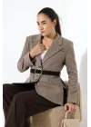 Kadın Kemerli Kaşe Blazer Ceket