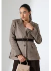 Kadın Kemerli Kaşe Blazer Ceket
