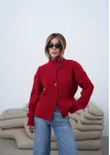Kadın Kırmızı Örgü Triko Düğmeli Hırka