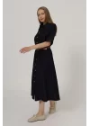 Kadın Kısa Kol Düğmeli Denim Elbise