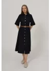 Kadın Kısa Kol Düğmeli Denim Elbise