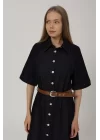 Kadın Kısa Kol Düğmeli Denim Elbise