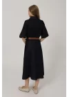 Kadın Kısa Kol Düğmeli Denim Elbise