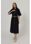 Kadın Kısa Kol Düğmeli Denim Elbise