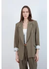 Kadın Kolu Katlamalı Haki Blazer Ceket