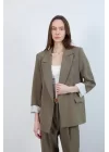 Kadın Kolu Katlamalı Haki Blazer Ceket