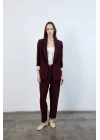 Kadın Kolu Katlamalı Mürdüm Blazer Ceket