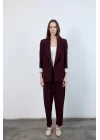 Kadın Kolu Katlamalı Mürdüm Blazer Ceket