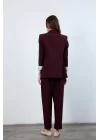 Kadın Kolu Katlamalı Mürdüm Blazer Ceket
