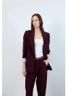 Kadın Kolu Katlamalı Mürdüm Blazer Ceket
