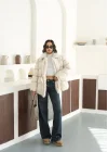 Kadın Kürk Detaylı Oversize Şişme Mont