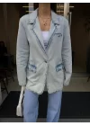 Kadın Mavi Denim Blazer Ceket