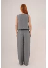 Kadın Ön Bağlama Detaylı Yelek Ve Pantolon Füme Ikili Takım