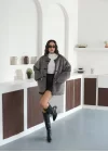 Kadın Peluş Astarlı Kaban