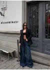 Kadın Pencere Detaylı Uzun Kollu Şık Siyah Blazer Ceket