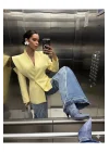 Kadın Pencere Detaylı Uzun Kollu Şık Sarı Blazer Ceket