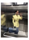 Kadın Pencere Detaylı Uzun Kollu Şık Sarı Blazer Ceket
