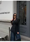 Kadın Pencere Detaylı Uzun Kollu Şık Siyah Blazer Ceket