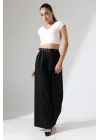Kadın Pileli Kemerli Siyah Palazzo Pantolon