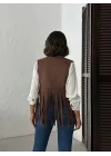 Kadın Püsküllü Kahverengi Süet Yelek